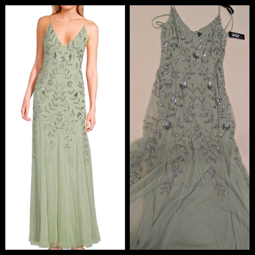 Elegant Light Green Sequin Formal Gown By Jump